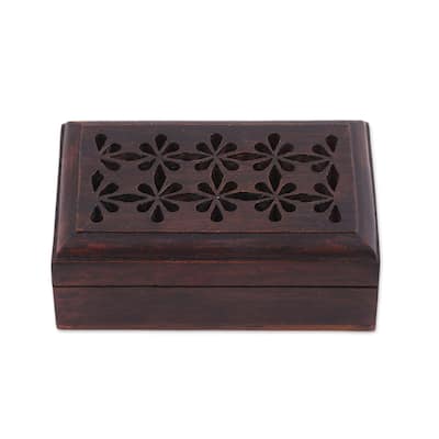 Handmade Floral Subtlety Wood Decorative Box (India) - 1.3" H x 4" W x 2.5" D