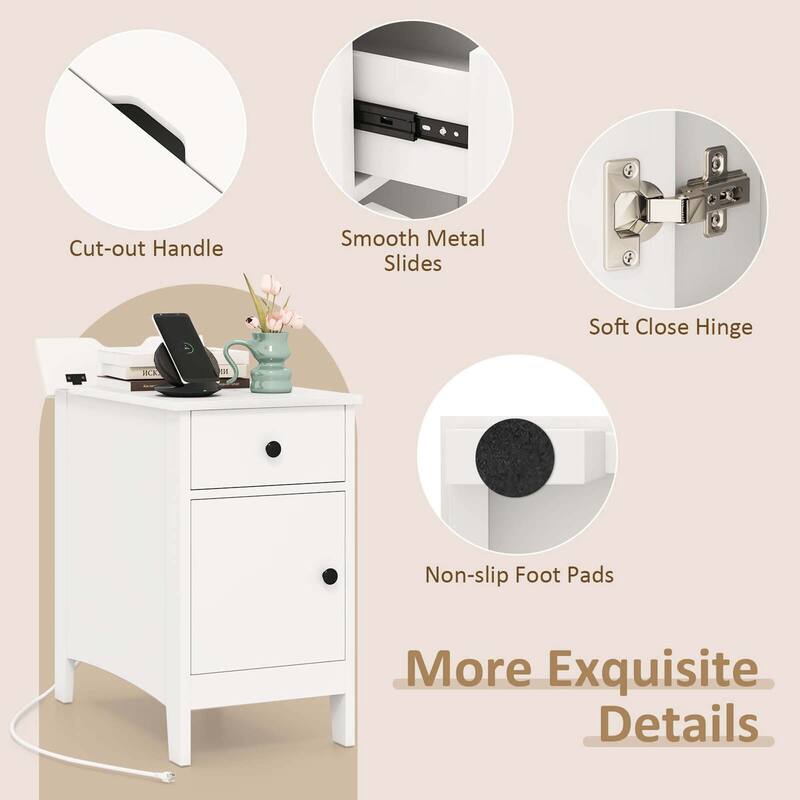 Costway 1/2 PCS End Table with Charging Station Flip Top Bedside Table