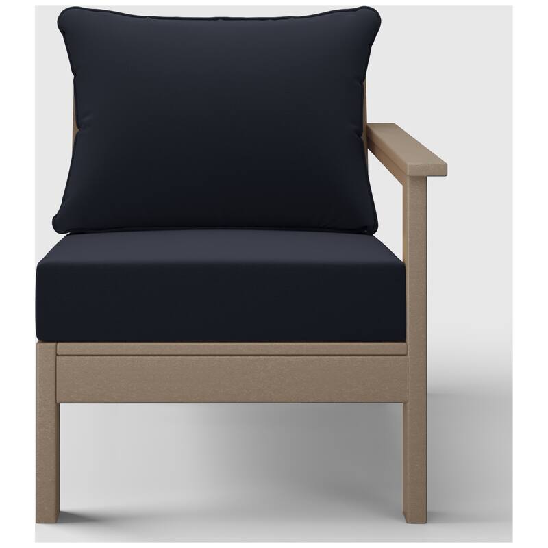 Birchwood All Weather HDPE Outdoor Patio Deep Seating Weathered Wood Right Arm Facing Chair With Cushions (1-Piece)