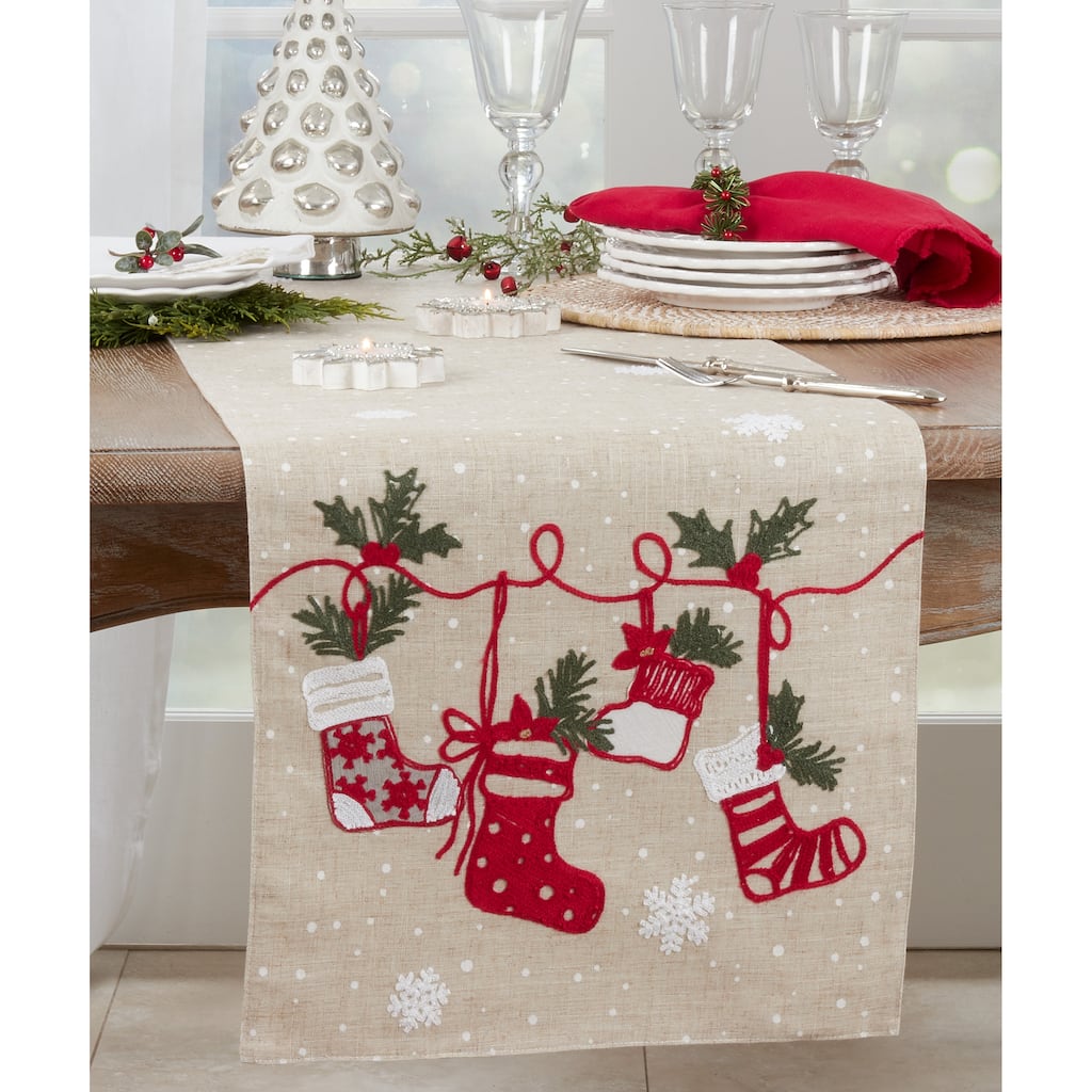 Christmas Table Runner With Stockings Design - 16"x70"