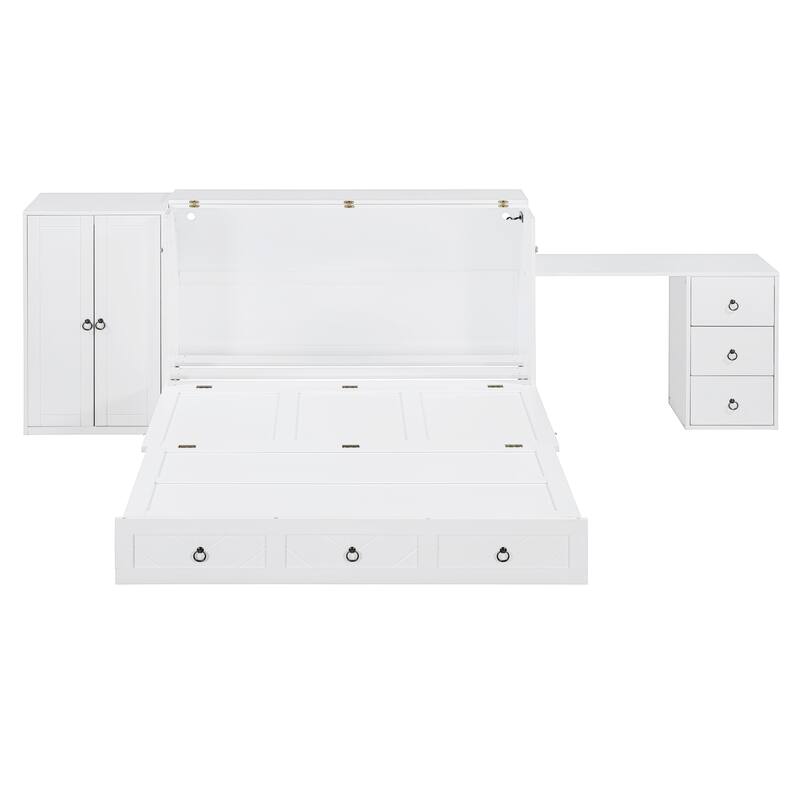 Multifunctional Queen Murphy Bed with USB, Wardrobe, and Desk - Cabinet Bed with Ample Storage