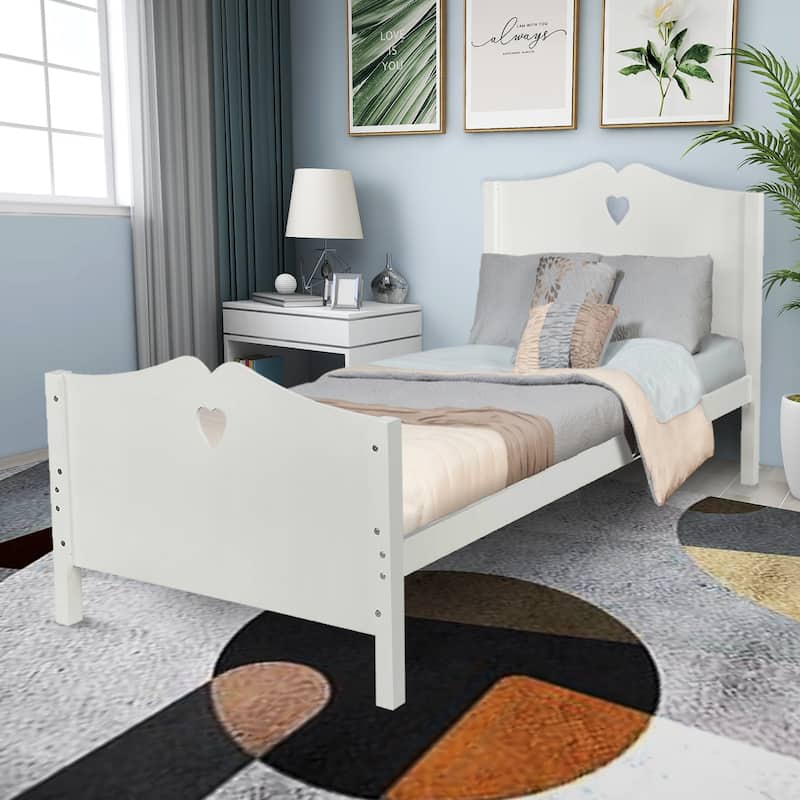 Twin Platform Bed with Wood Slat Support, Headboard, and Footboard in White