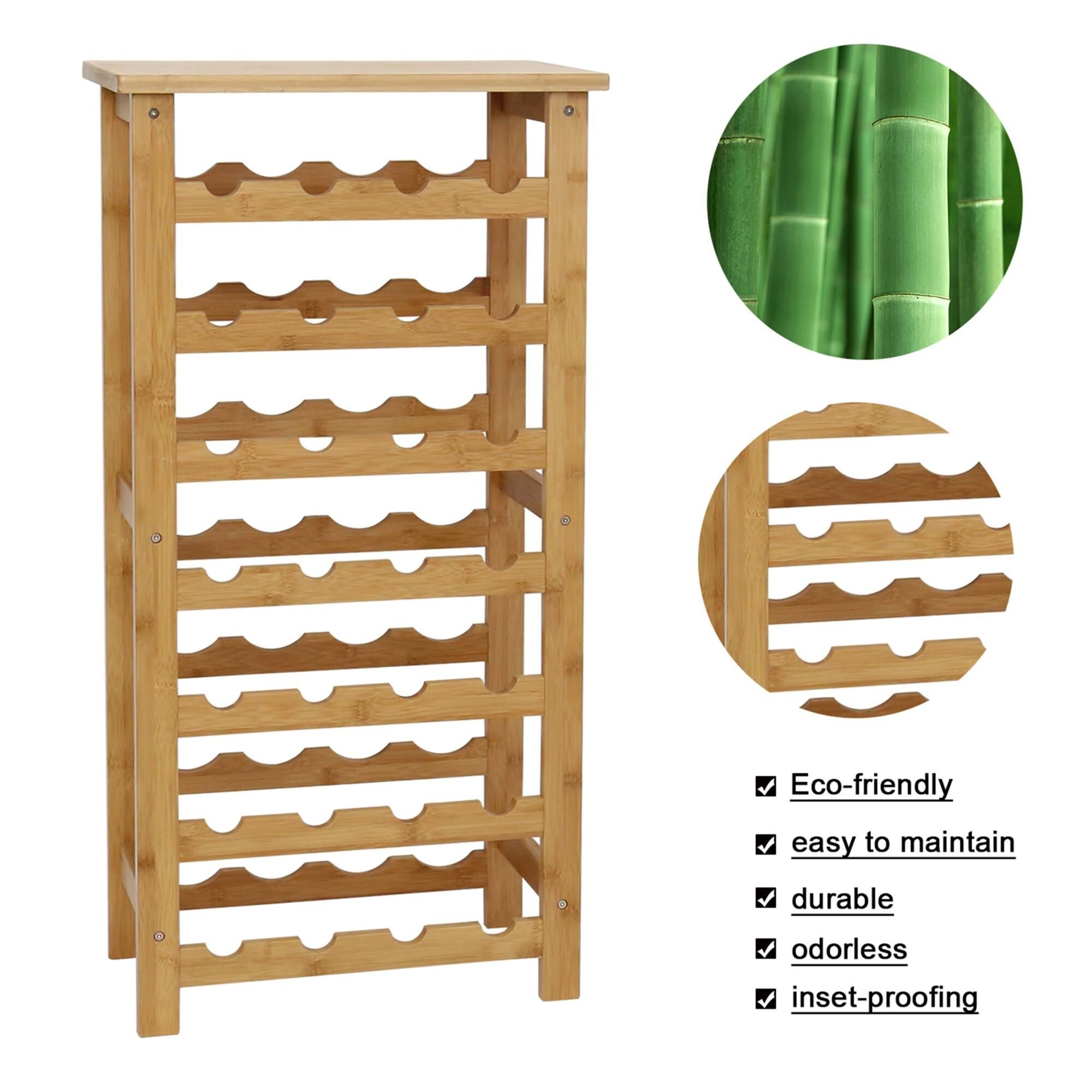 Pantry Basement Kitchen Standing Storage Rack with 36 Bottles Holder for Bar Kinbor 6-Tier Bamboo Wine Rack with Drawer Wine Cellar Cabinet