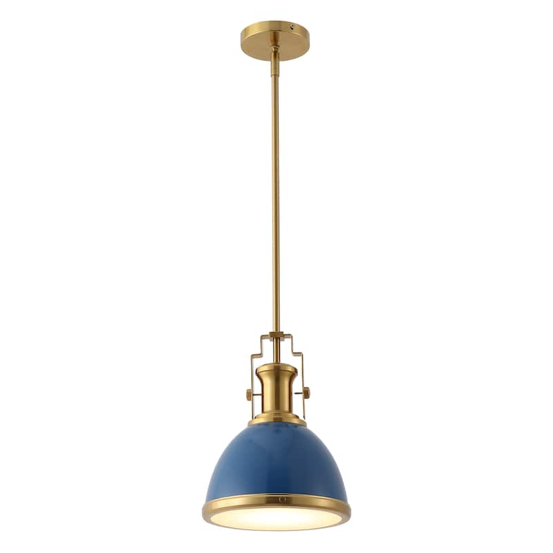 Deere Adjustable Iron/Glass Vintage LED Dome Pendant, by JONATHAN Y - 10.00 - Brass Gold/Navy
