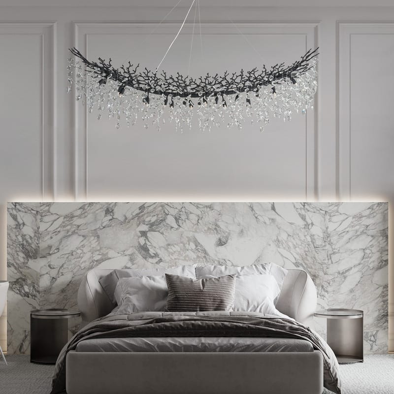 Modern Branch Crystal Linear Chandelier, 1100-1830mm Dining Pendant Light