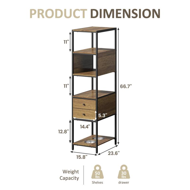 Industrial Bookshelf with Dog Bowl
