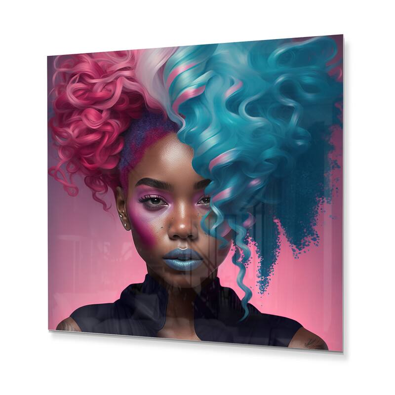 Designart 'Hip Hop Girl With Pink And Blue Hair V' African American Woman Metal Wall Art