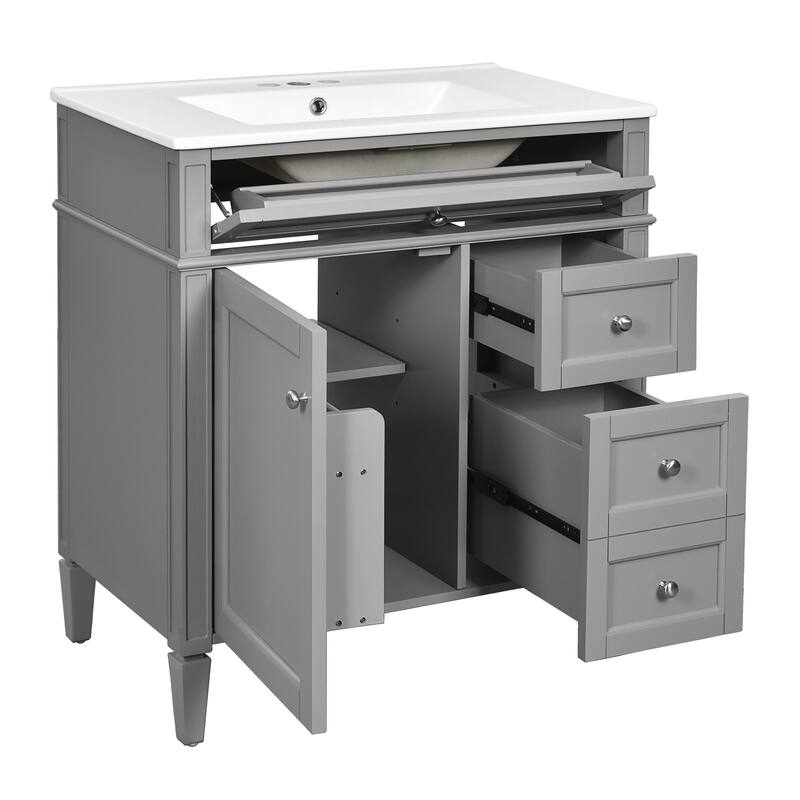 30" Bathroom Vanity with Mirror, Sink, and Storage Cabinet