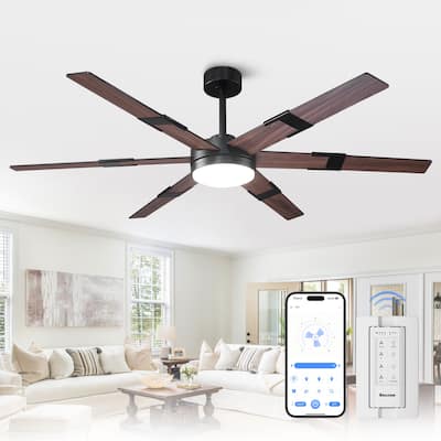60 in.Smart Matte Black Integrated LED Dimmable Ceiling Fan with Light and Remote and APP Control