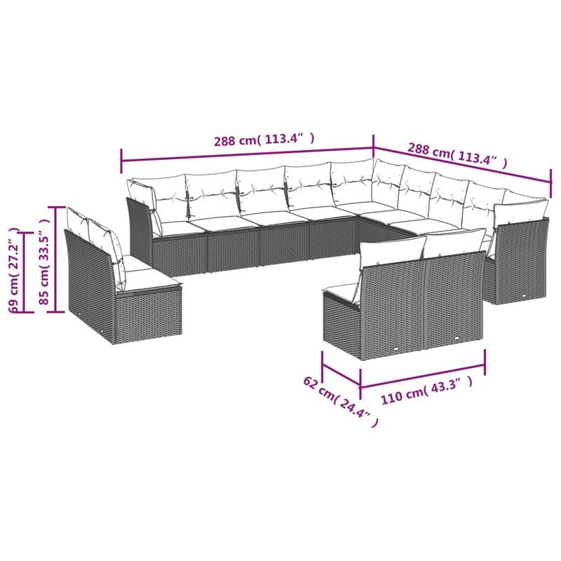 vidaXL Patio Sofa Set with Cushions Outdoor Furniture 14 Piece Poly Rattan