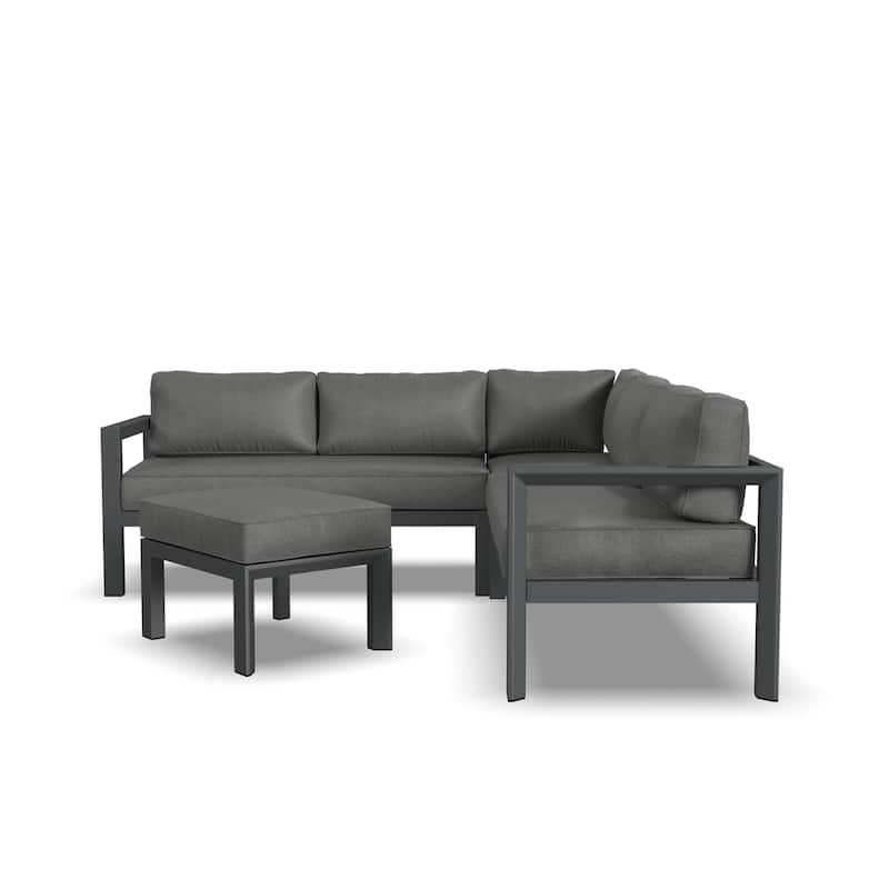 Grayton Gray Aluminum 5 Seat Sectional w/ Ottoman - 87" x 32" x 87"