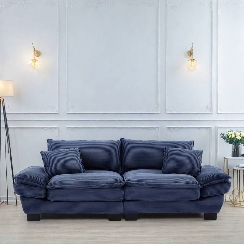 65.5" Upholstered 3-Seater Sofa Couch with Two Pillows and Sturdy Construction - Blue