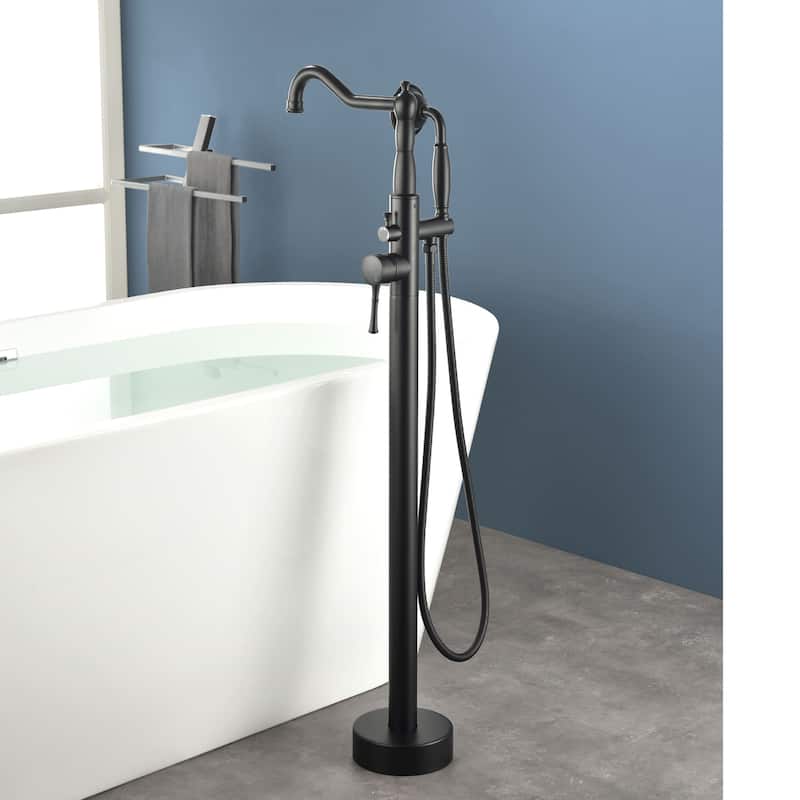 Freestanding Bathtub Faucet High Flow Rate Single Handle Floor Mounted Tub Faucets with Hand Sprayer Swivel Spout Tub Fillers
