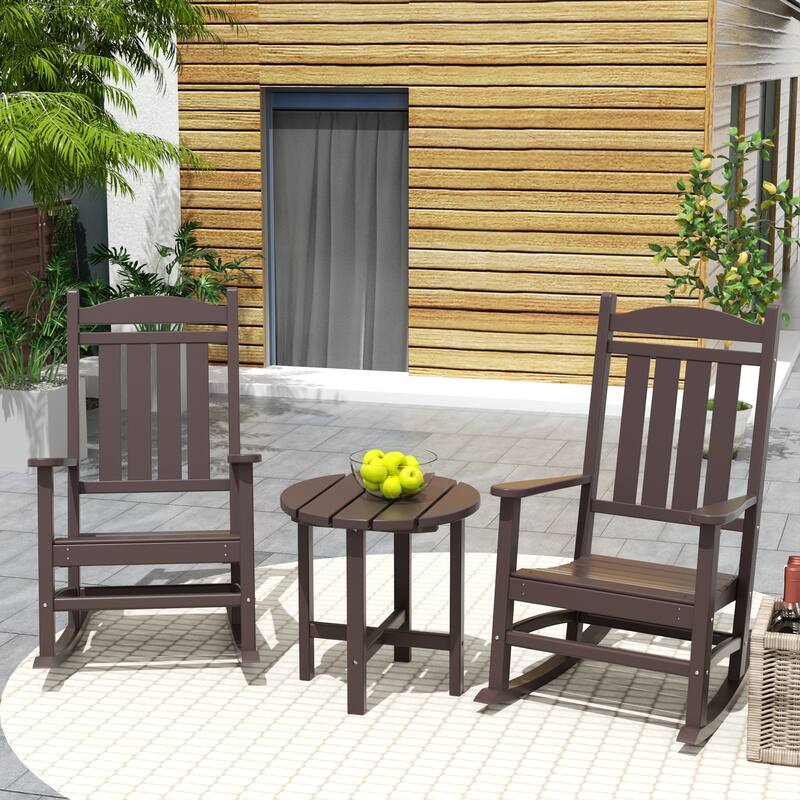 Laguna Hdpe All Weather Outdoor Patio Rocking Chairs With Side Table (3-Piece Set) - Dark Brown