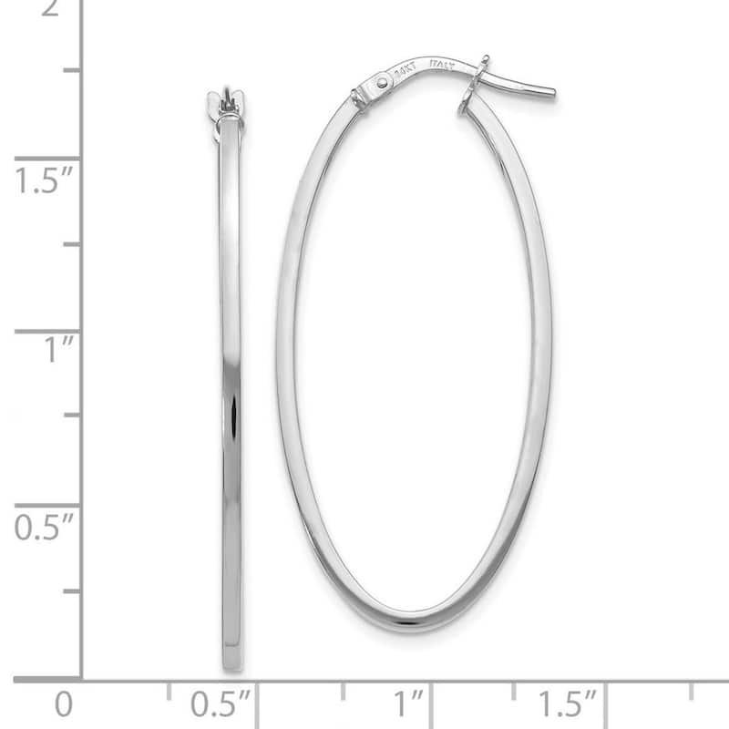 Curata 14k White Gold 40x1.5mm Polished Hinged Oval Hoop Earrings
