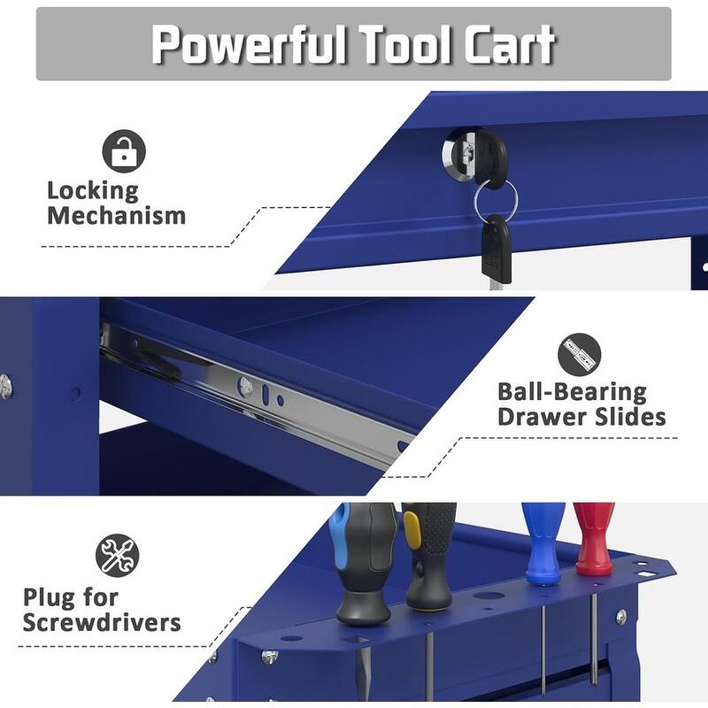 3 Tray Rolling Tool Cart, 400 LBS Capacity Mechanic Tool Carts on Wheels - 13.9 x 32.9 x 30 inches