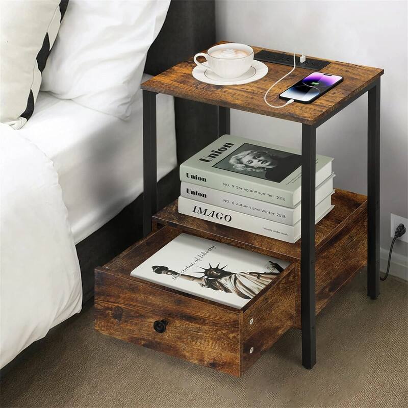 Side Table with Charging Station - 11.8"D x 15.7"W x 23.6"H