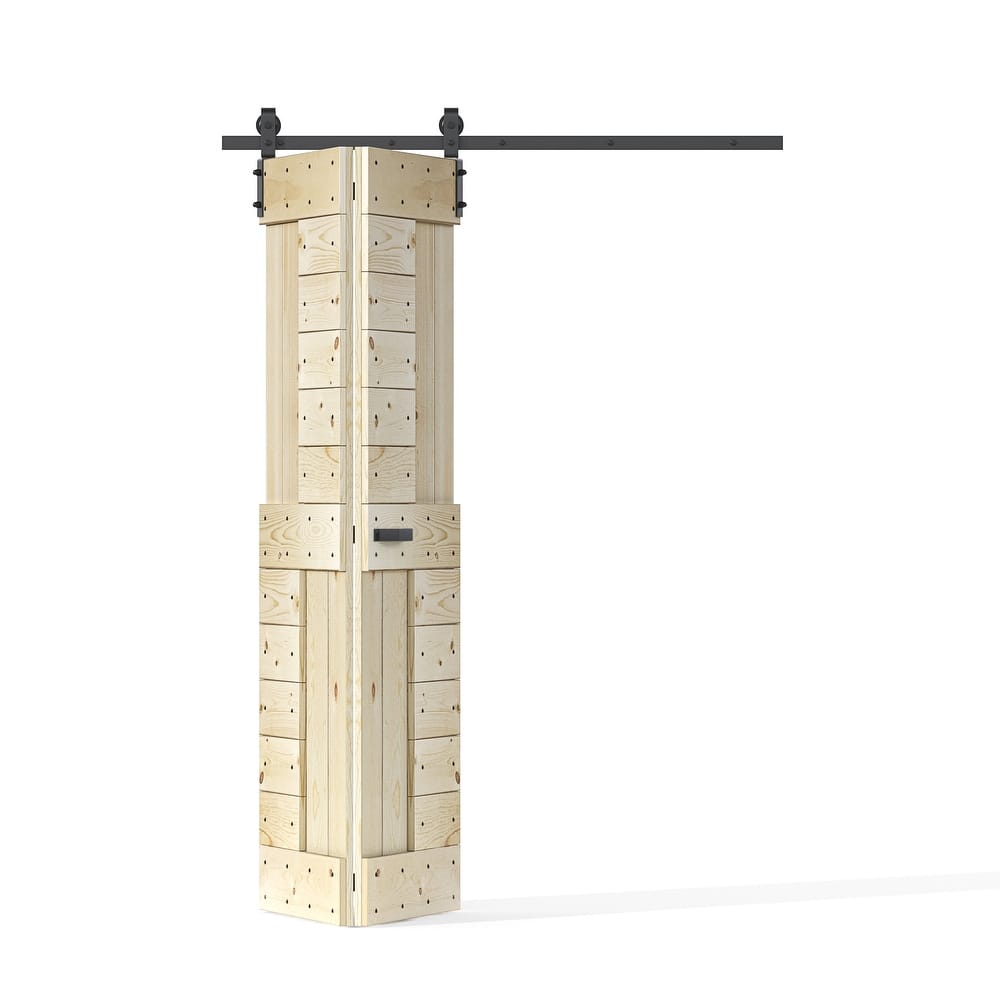 Coast Sequoia 30in./36in./48in./60in./72in. x 84in. Embossing Pine Wood Bi-Fold Barn Door With Sliding Hardware Kit