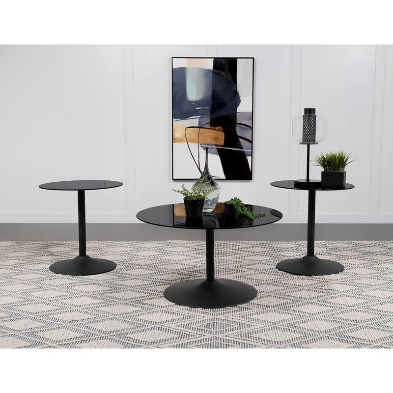 Ganso Round Glass Top Coffee And End Table Set Black - 3-piece set