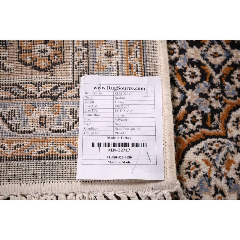 Traditional Kashan Turkish Area Rug Machine Made Beige Carpet - 9'9" x 13'1"