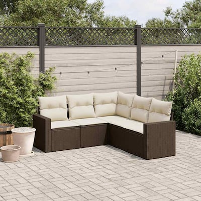vidaXL Garden Sofa Set Brown and Cream PE rattan, Powder-Coated Steel - 24.4 x 25.8 x 27.2