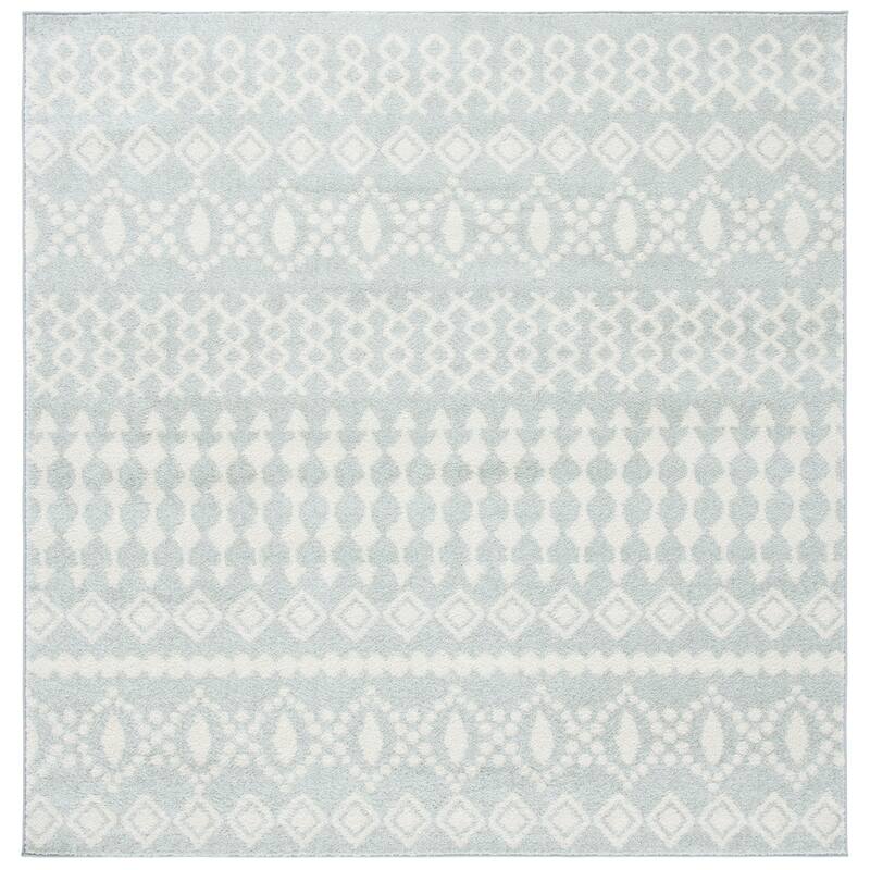 SAFAVIEH Tulum Cordie Boho Moroccan Distressed Rug - 6'7" Square - Light Grey/Ivory