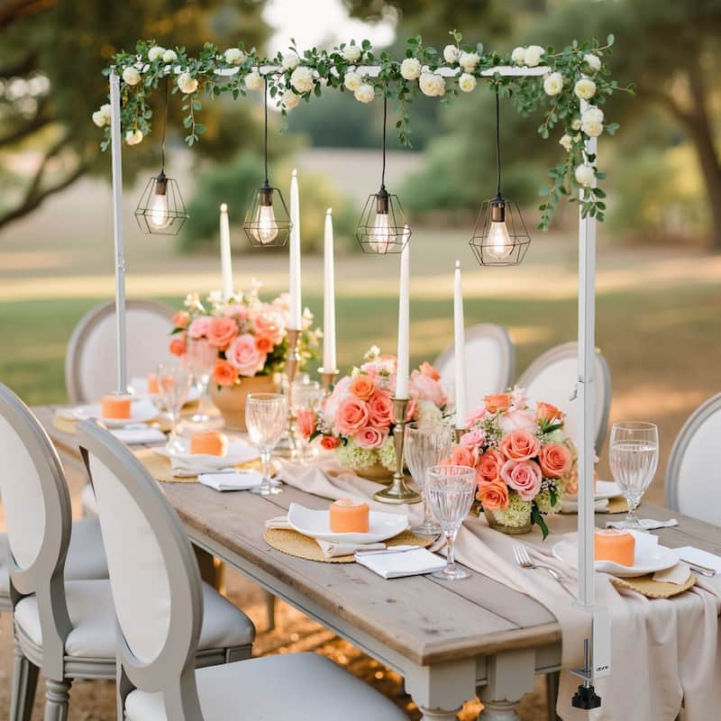 Adjustable Table Arch Stand with Clamps and Square Tube Metal Rod Frame Ideal for Indoor or Outdoor Decoration