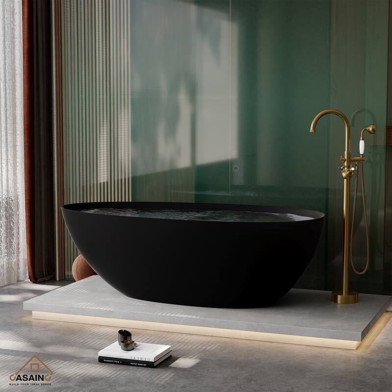 67" Solid Surface Freestanding Bathtub in Matte White/Black/Grey