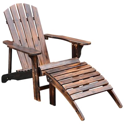 Wooden Adirondack Chair Outdoor Patio Lounge Chair W/ Ottoman