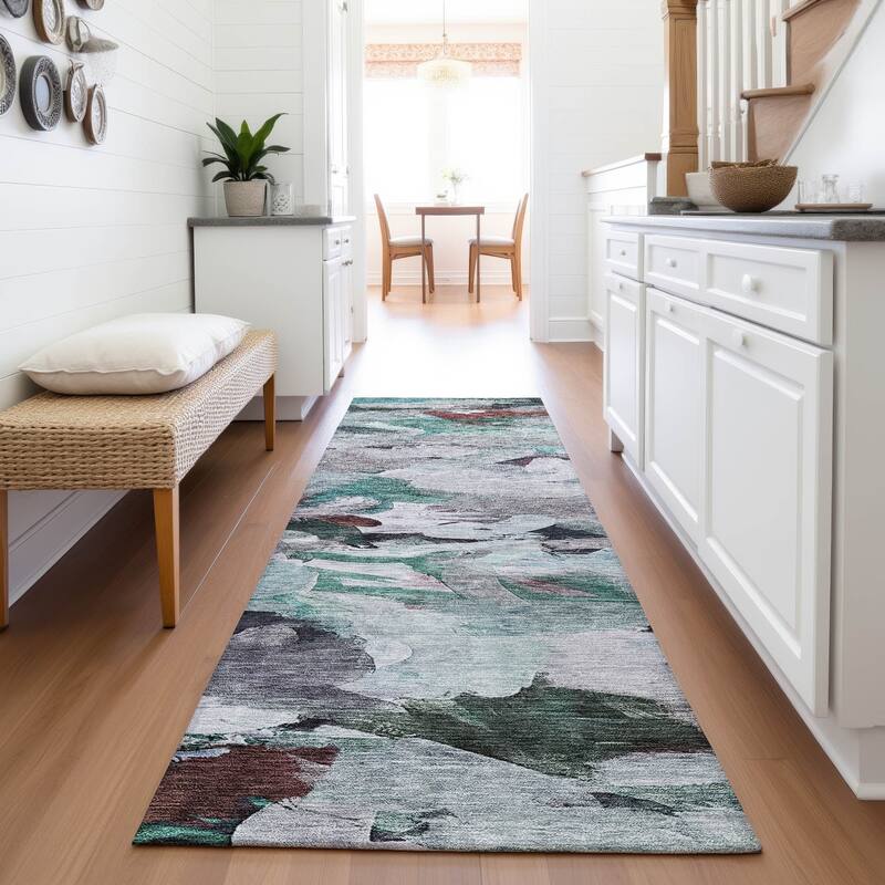 Premium Washable Super Soft Brushstrokes Abstract Mayfield Rug - Teal - 2'3" x 7'6"