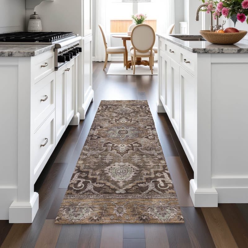Machine Washable Indoor/Outdoor Traditional Medallion Chantille Rug