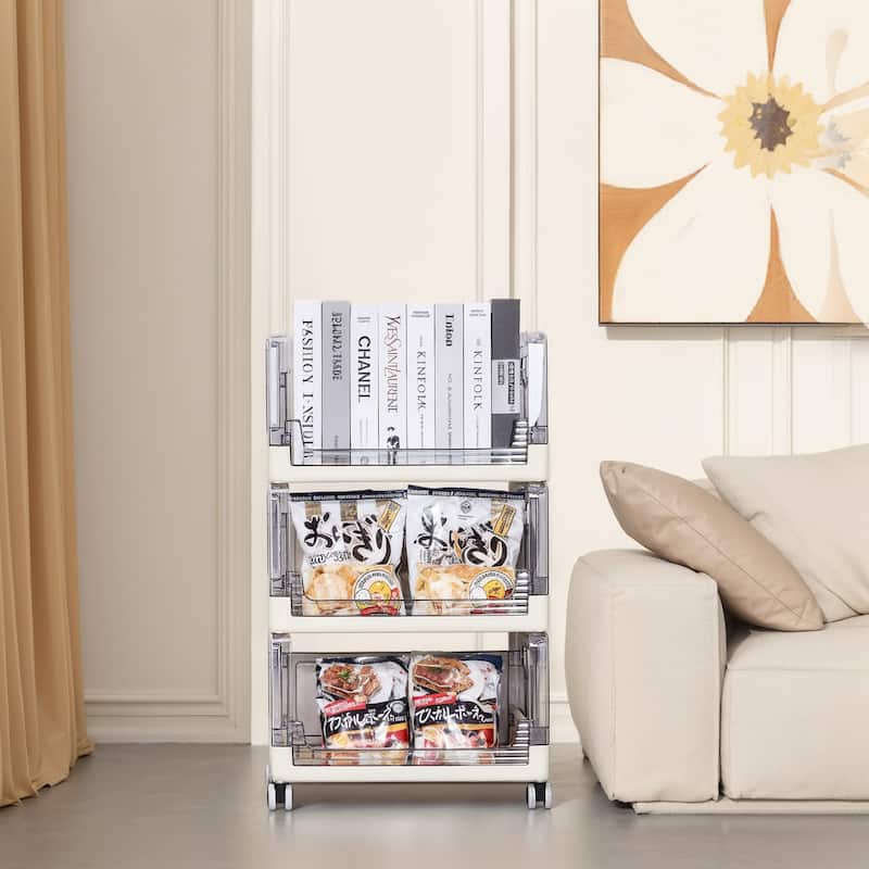 Javlergo 3 Tier Utility Carts, Rolling Metal Storage Cart with Handle and Lockable Wheels, Multifunctional Storage Shelves