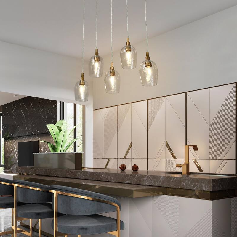 Denan Modern Contemporary Transitional 5 Lights Gold Cluster Linear Chandelier Island Pendant Lights Bar for Dining Room
