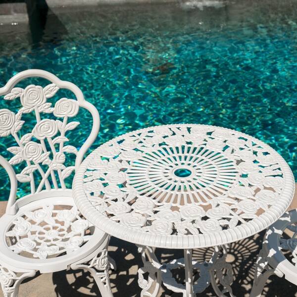Shop Weather Resistant 3 Piece Patio Set Rose Design Table 2 Chairs White Standard Overstock 15973840