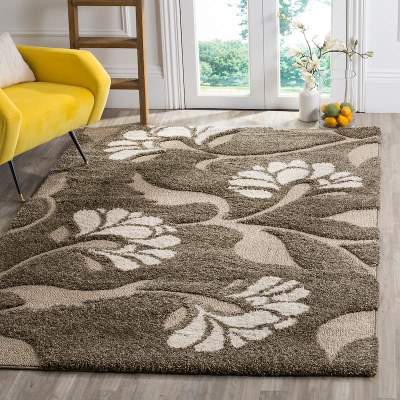 SAFAVIEH Florida Shag Neliha Floral 1.2-inch Thick Rug - 4' x 6' - Smoke/Beige - Rectangle