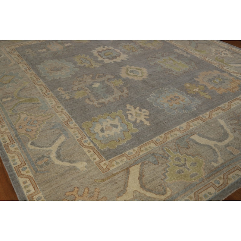 Hand Knotted Oriental 100% Wool Carpet Transitional All-Over Greys & Charcoal Oushak Area Rug - 9' 11'' X 8' 1''