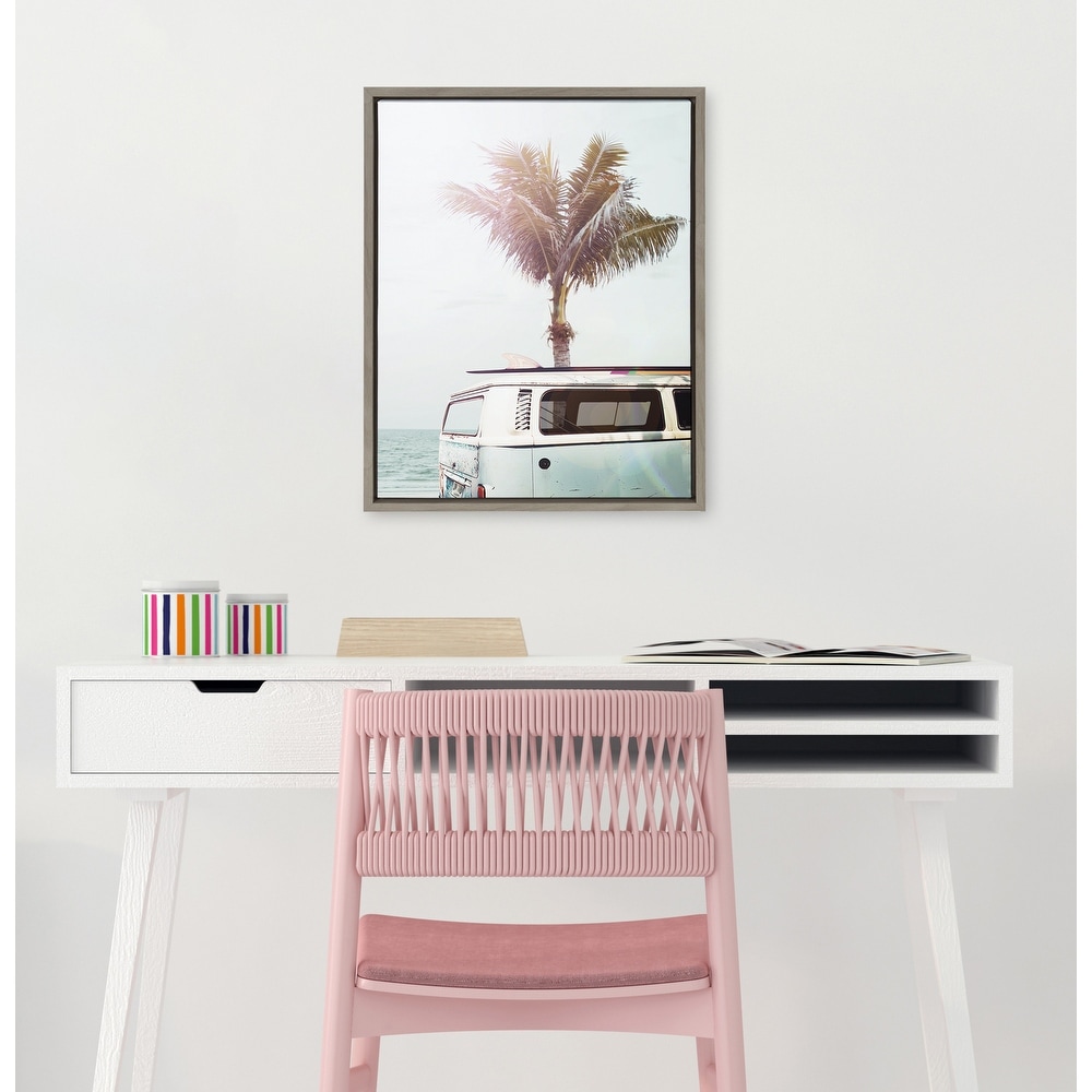 Kate and Laurel Sylvie Blue Beach Van Framed Canvas By Amy Peterson