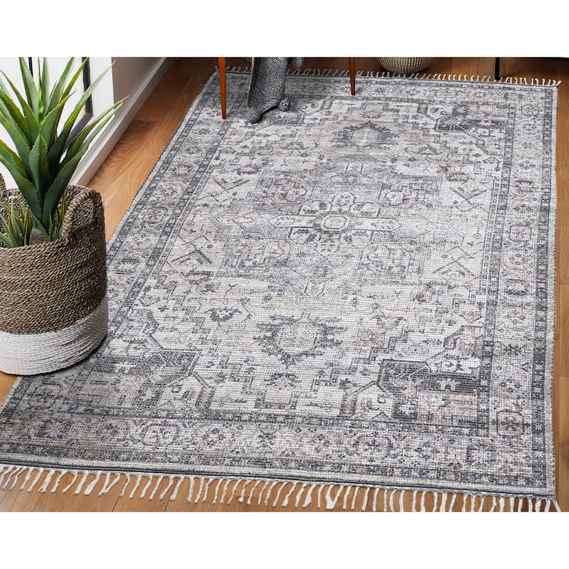 Carson Carrington Lugnslaven Grey/Pink Jute Blend Flatweave Area Rug - 5' x 7'6"