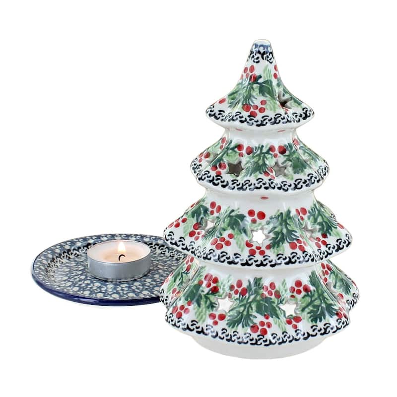 Blue Rose Polish Pottery 513 Ceramika Artystyczna Medium Christmas Tree Luminary