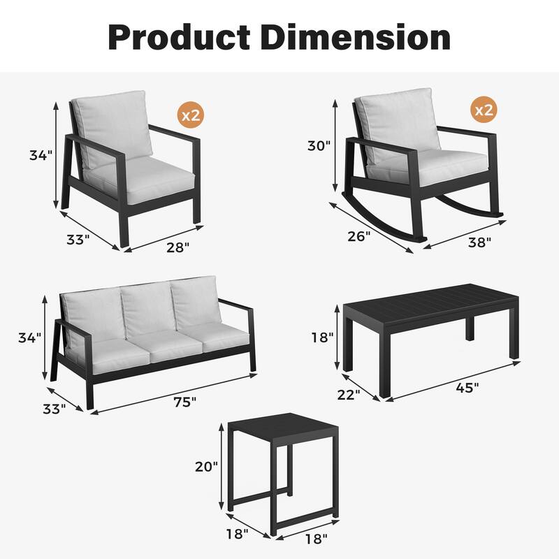 7-Piece Outdoor Sofa Seating Group With Rocking Chairs And Coffee Table