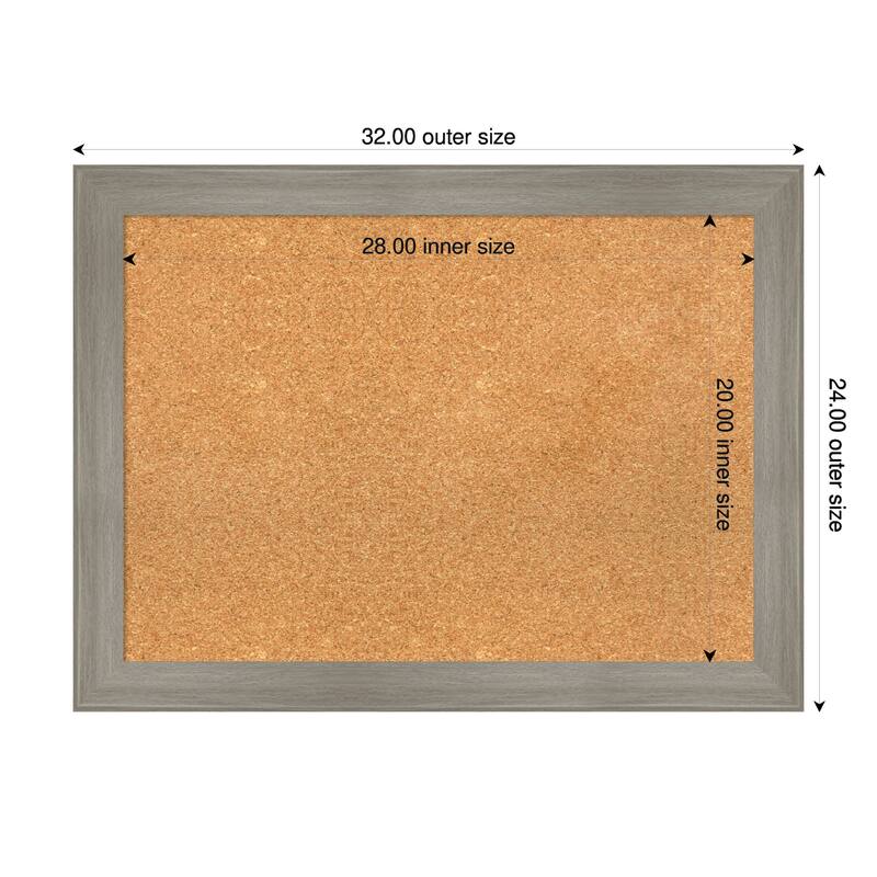 Grand Greywash Narrow Framed Cork Board - Bulletin Board, Organization Board, Pin Board - Natural - 32 x 24 in