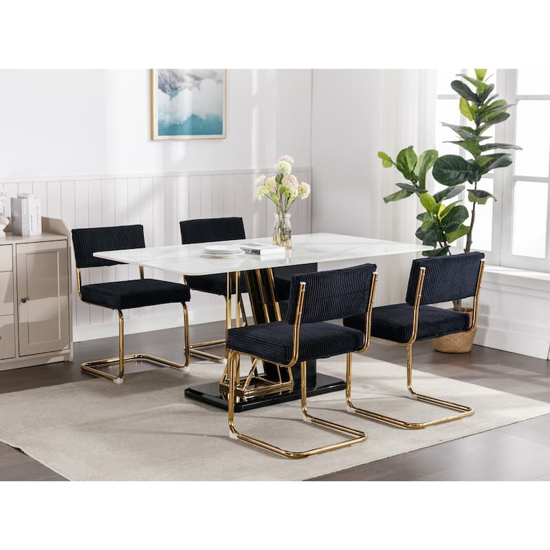 GDFStudio Modern Armless Dining Chairs with Corduroy Fabric and Gold Metal Base (Set of 2)