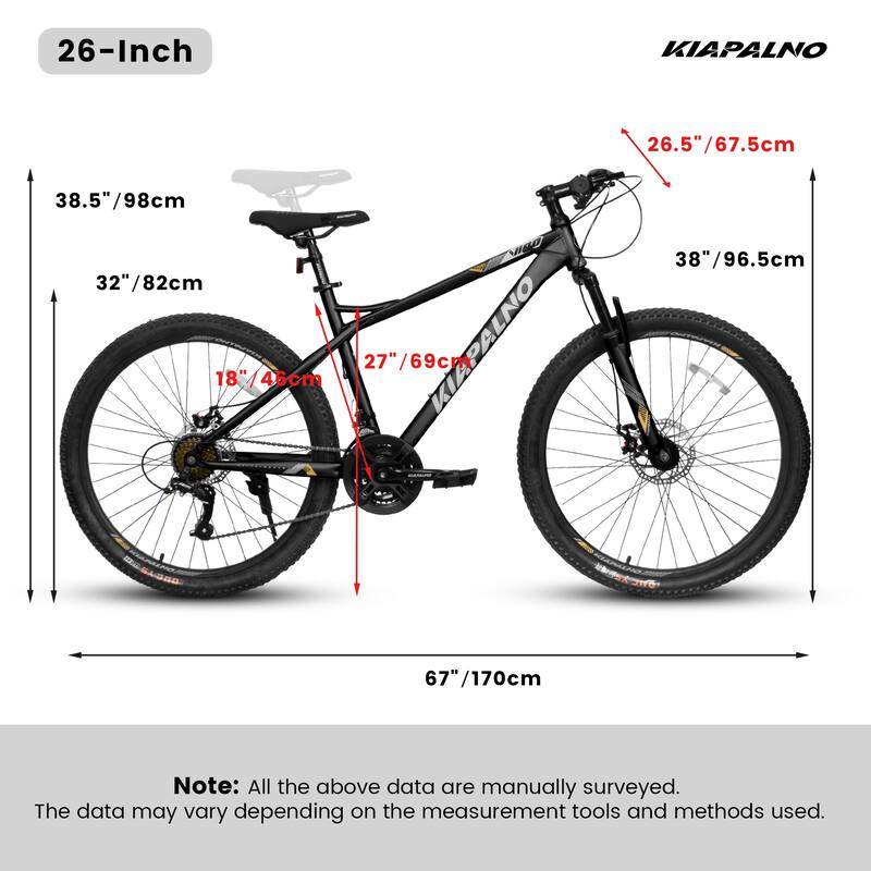 Mountain Bike - High Carbon Steel Frame, Mechanical Disc Brakes, 21-Speed, Unisex Adult/Teen - 26