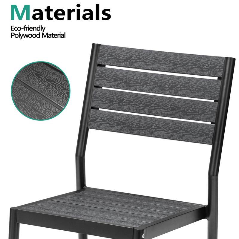 7-Piece Outdoor Patio Dining Set Wood Like Table Top Aluminum Rectangular Umbrella Hole Table with Rattan Chairs