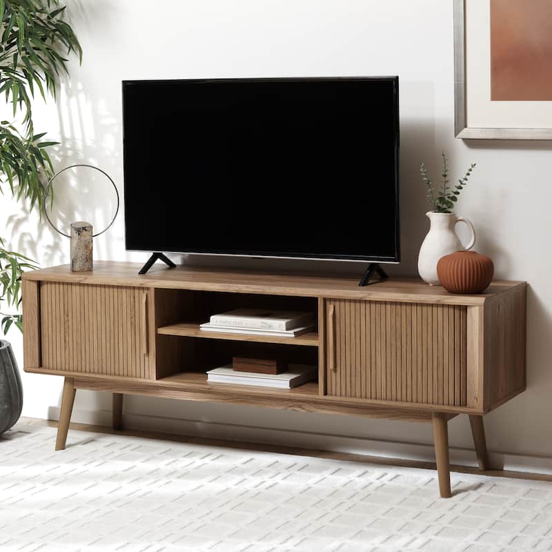 SAFAVIEH Aphra 2-Door 2-Shelf Entertainment Media Stand (Fits up to 65" Flatscreen TV) - 59 in. x 15.4 in. x 21.9 in.