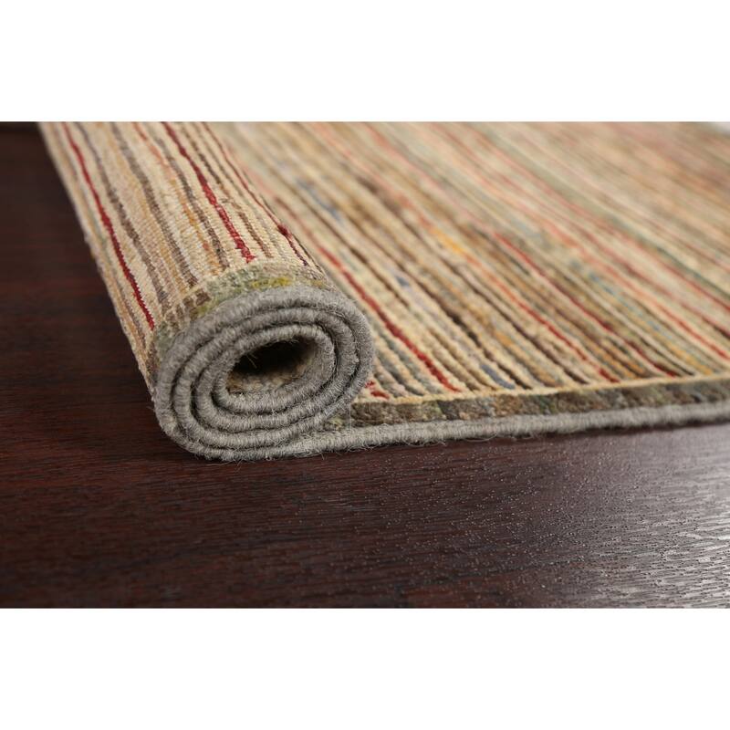 Striped Modern Gabbeh Kashkoli Wool Area Rug Hand-knotted Foyer Carpet - 2'6" x 3'10"
