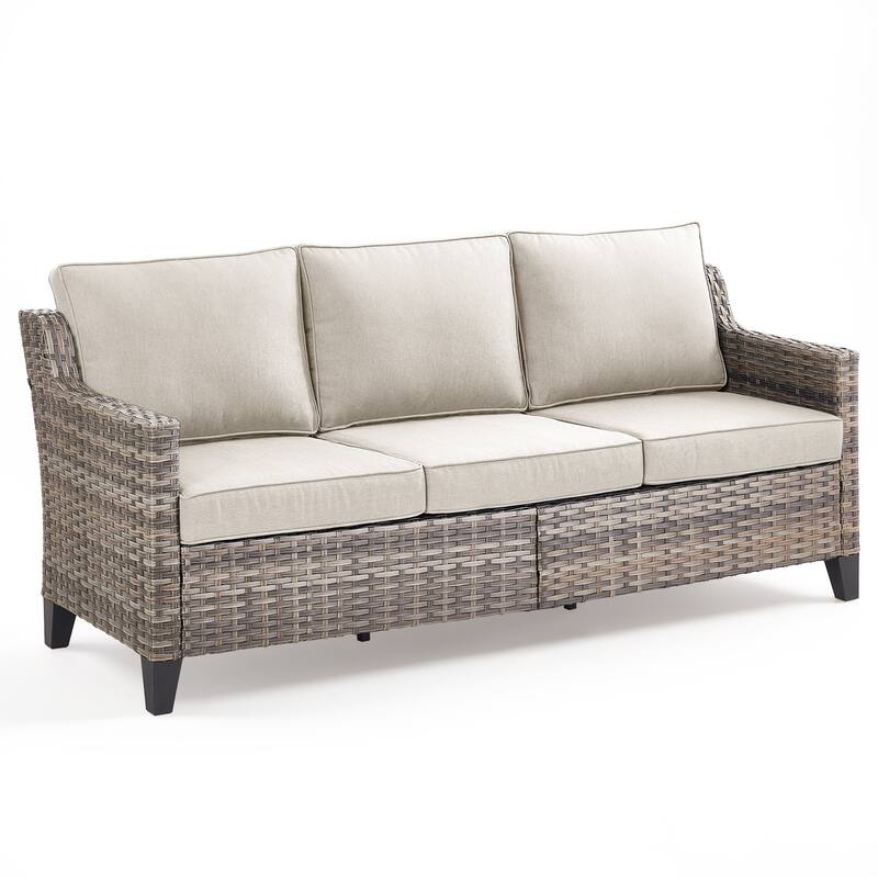 Pocassy 3-Seat Patio Wicker Sofa Outdoor Rattan Couch Sofa