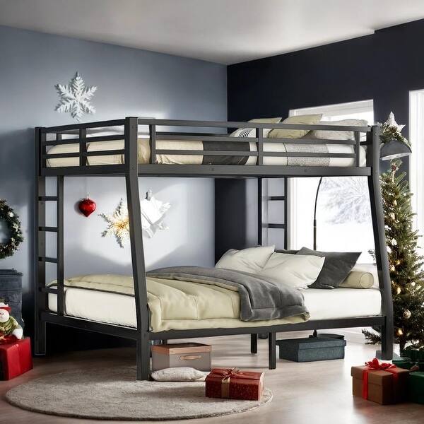 slide 2 of 11, Full XL over Queen Bunk Bed with 2 Side Ladder, Black Black