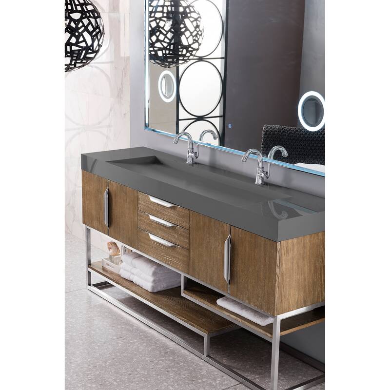 James Martin Vanities Columbia 72" Double Vanity, Latte Oak with Brushed Nickel Hardware