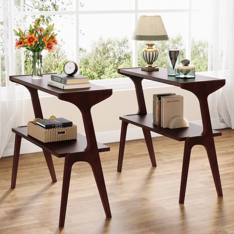 Modern SideTable with Storage Shelf, Sofa End Table with Solid Wood Legs, Bedside Table, Nightstand for Bedroom, Living Room